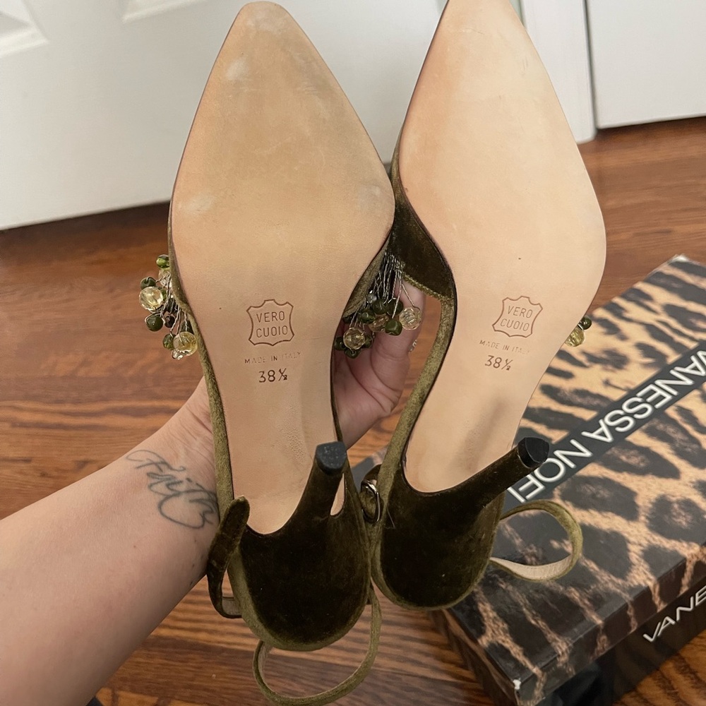 Vanessa Noel Green Crystal Embellished Slingback Heels - Picture 8 of 10